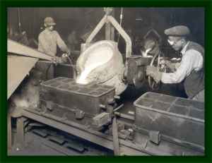 African American workers in the 1940’s at the GM Grey Metal Castings Foundry. GM Grey Metal Castings Foundry.